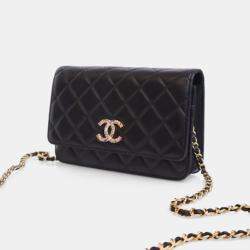 Pre Owned Chanel Lambskin Crystal CC Wallet On Chain