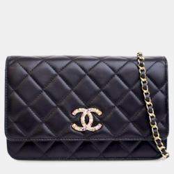Pre Owned Chanel Lambskin Crystal CC Wallet On Chain