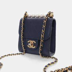 Pre Owned Chanel Mini Goatskin Chic Pearls Flap Clutch