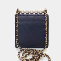 Pre Owned Chanel Mini Goatskin Chic Pearls Flap Clutch