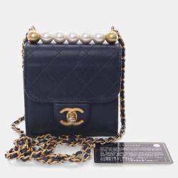 Pre Owned Chanel Mini Goatskin Chic Pearls Flap Clutch