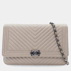 Pre Owned Chanel Lambskin Boy Wallet On Chain (WOC)