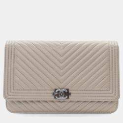 Pre Owned Chanel Lambskin Boy Wallet On Chain (WOC)