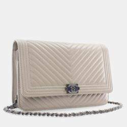 Pre Owned Chanel Lambskin Boy Wallet On Chain (WOC)