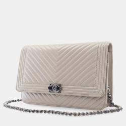Pre Owned Chanel Lambskin Boy Wallet On Chain (WOC)