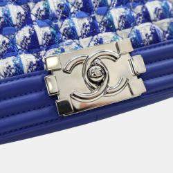 Pre Owned Chanel Medium Blue Tweed Boy Bag