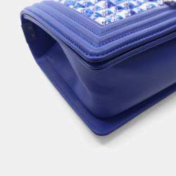 Pre Owned Chanel Medium Blue Tweed Boy Bag