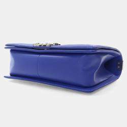 Pre Owned Chanel Medium Blue Tweed Boy Bag