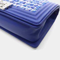 Pre Owned Chanel Medium Blue Tweed Boy Bag