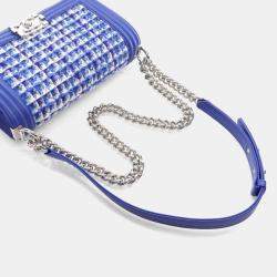 Pre Owned Chanel Medium Blue Tweed Boy Bag