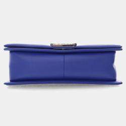 Pre Owned Chanel Medium Blue Tweed Boy Bag
