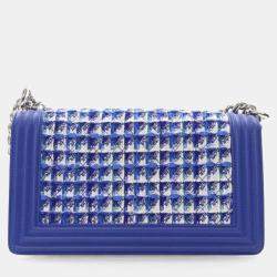 Pre Owned Chanel Medium Blue Tweed Boy Bag