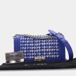 Pre Owned Chanel Medium Blue Tweed Boy Bag