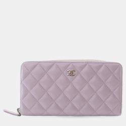 Pre Owned Chanel Lambskin Classic Long Zip Wallet