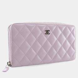 Pre Owned Chanel Lambskin Classic Long Zip Wallet