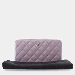 Pre Owned Chanel Lambskin Classic Long Zip Wallet