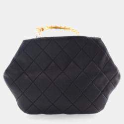 Pre Owned Chanel Black Lambskin Pearl Crown Clutch