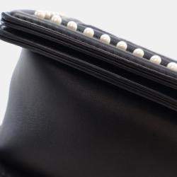 Pre Owned Chanel Medium Tweed Pearl Embellished Boy Bag