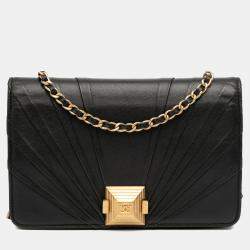 Pre Owned Chanel Black Lambskin Pyramid Wallet On Chain