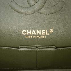 Pre Owned Chanel Green Medium Classic Tricolor Lambskin Double Flap