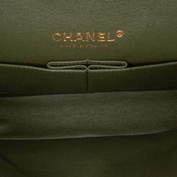 Pre Owned Chanel Green Medium Classic Tricolor Lambskin Double Flap