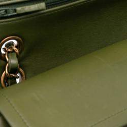 Pre Owned Chanel Green Medium Classic Tricolor Lambskin Double Flap