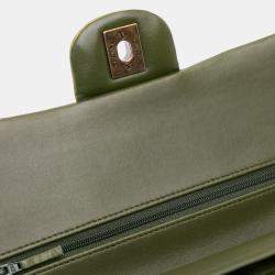 Pre Owned Chanel Green Medium Classic Tricolor Lambskin Double Flap