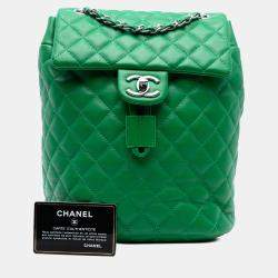 Pre Owned Chanel Green Small Lambskin Urban Spirit Backpack