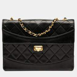 Pre Owned Chanel Black Medium Quilted Lambskin Mademoiselle Single Flap