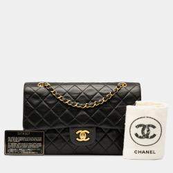 Pre Owned Chanel Black Medium Classic Lambskin Double Flap