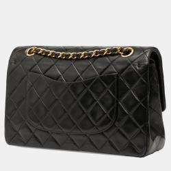 Pre Owned Chanel Black Medium Classic Lambskin Double Flap