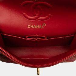 Pre Owned Chanel Red Small Classic Lambskin Double Flap