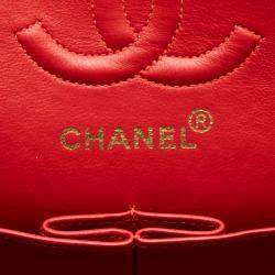 Pre Owned Chanel Red Small Classic Lambskin Double Flap
