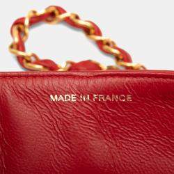 Pre Owned Chanel Red Small Classic Lambskin Double Flap
