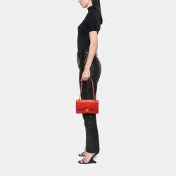 Pre Owned Chanel Red Small Classic Lambskin Double Flap