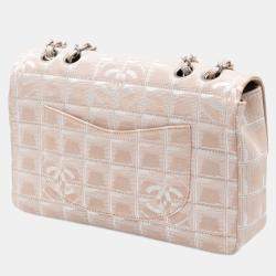 Pre Owned Chanel Beige Medium New Travel Line Nylon Single Flap