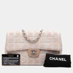 Pre Owned Chanel Beige Medium New Travel Line Nylon Single Flap