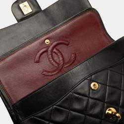 Pre Owned Chanel Black Medium Classic Lambskin Double Flap