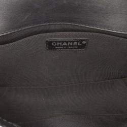 Pre Owned Chanel Black Medium Quilted Calfskin Whipstitch Chain Around Boy Top Handle Flap