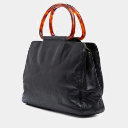Pre Owned Chanel Black CC Lambskin Tortoise Top Handle Tote