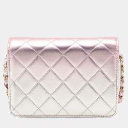 Pre Owned Chanel Pink Mini Metallic Lambskin Like a Wallet Flap