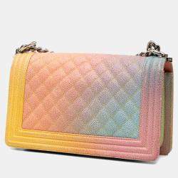 Pre Owned Chanel Multicolor Old Medium Quilted Caviar Rainbow Boy Flap