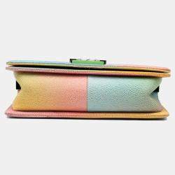Pre Owned Chanel Multicolor Old Medium Quilted Caviar Rainbow Boy Flap