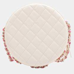 Pre Owned Chanel Pink/White Lambskin La Pausa Coco Lifesaver Round Bag