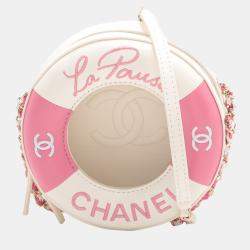 Pre Owned Chanel Pink/White Lambskin La Pausa Coco Lifesaver Round Bag