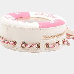 Pre Owned Chanel Pink/White Lambskin La Pausa Coco Lifesaver Round Bag