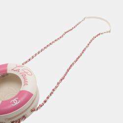 Pre Owned Chanel Pink/White Lambskin La Pausa Coco Lifesaver Round Bag