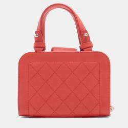 Pre Owned Chanel Red Mini Calfskin Label Click Shopping Tote