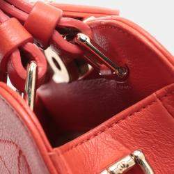 Pre Owned Chanel Red Mini Calfskin Label Click Shopping Tote