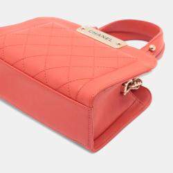 Pre Owned Chanel Red Mini Calfskin Label Click Shopping Tote